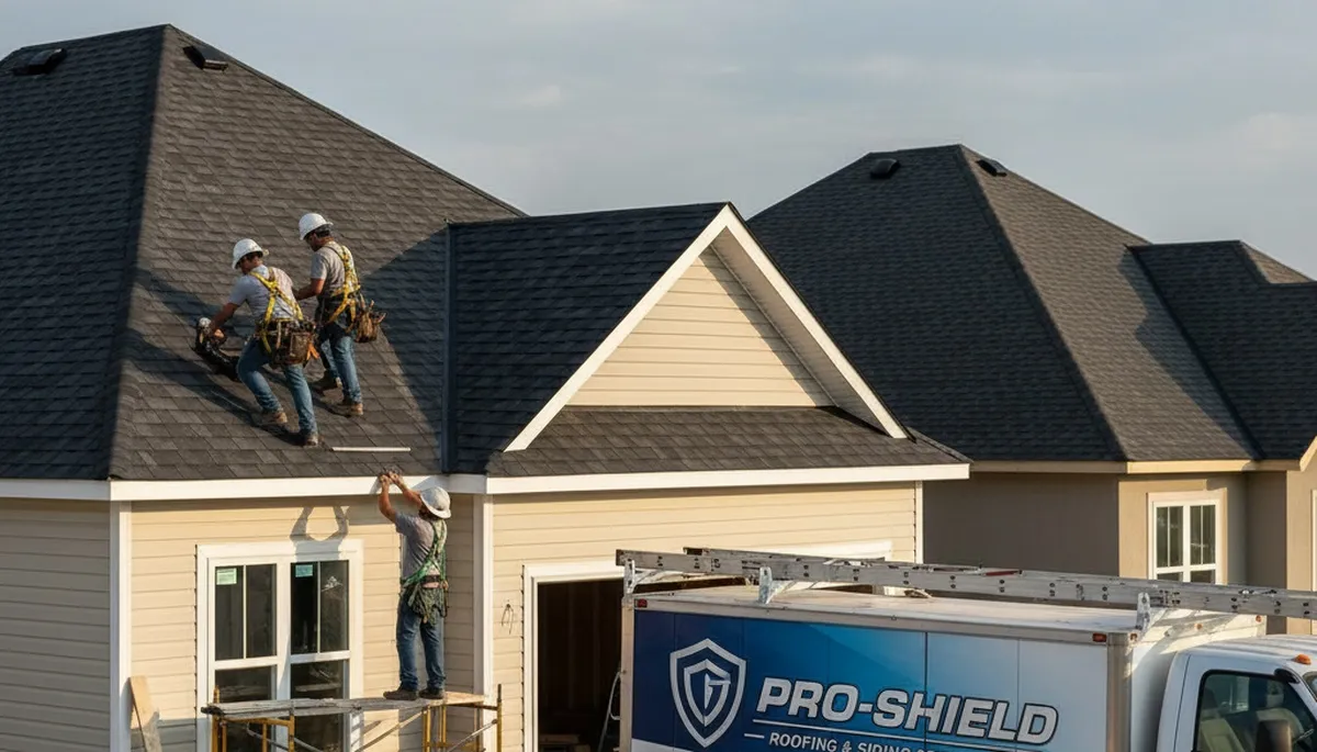 Roof installation crew working on durable vinyl siding home in Tampa, FL